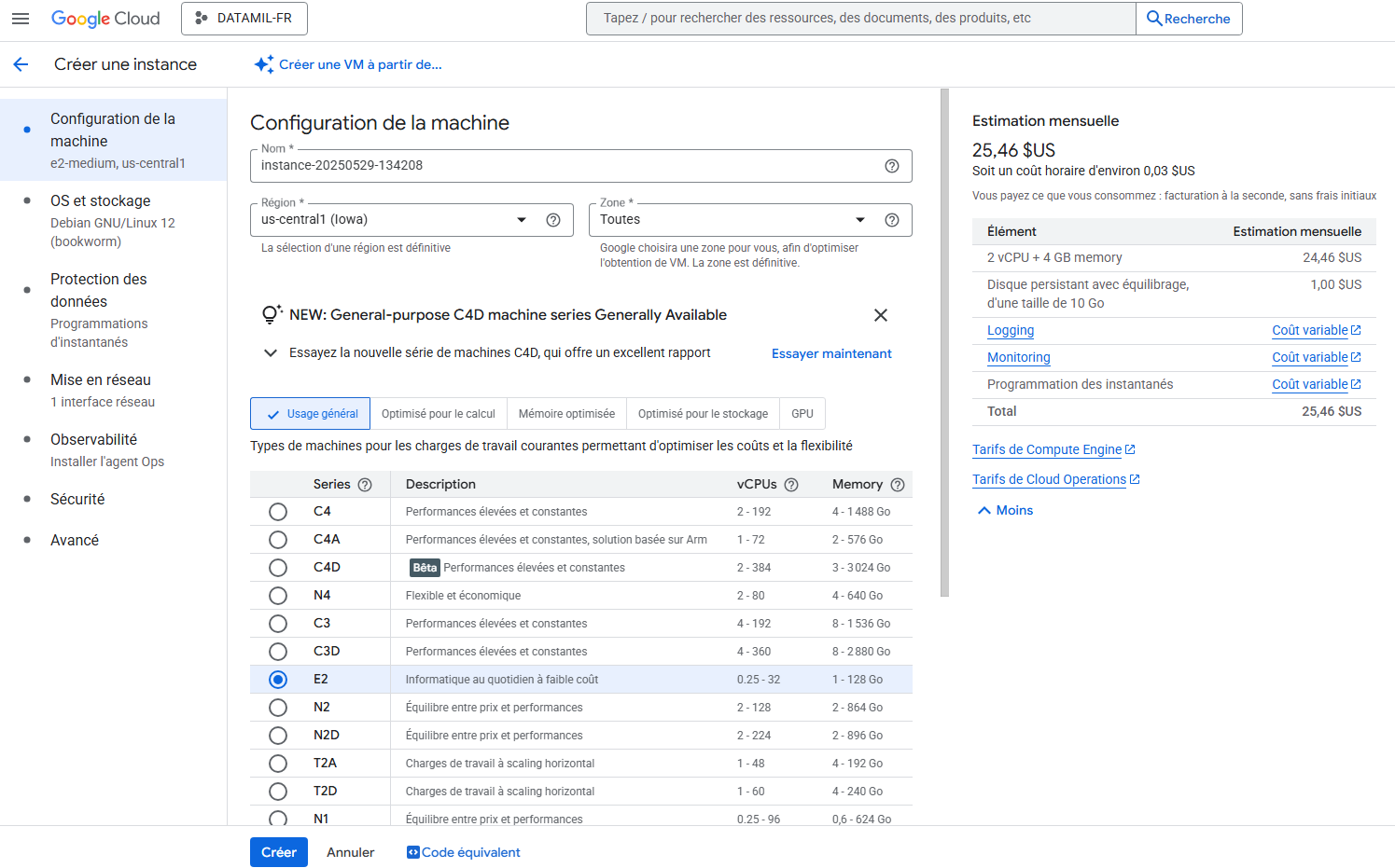 Console Google Cloud Platform avec VMs