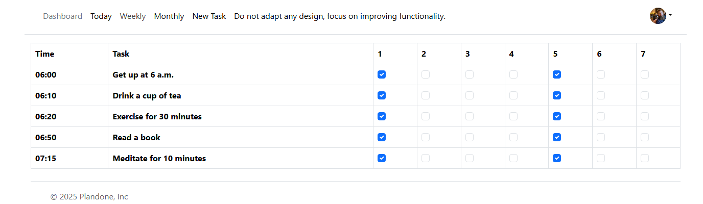 Interface Plan Done Weekly